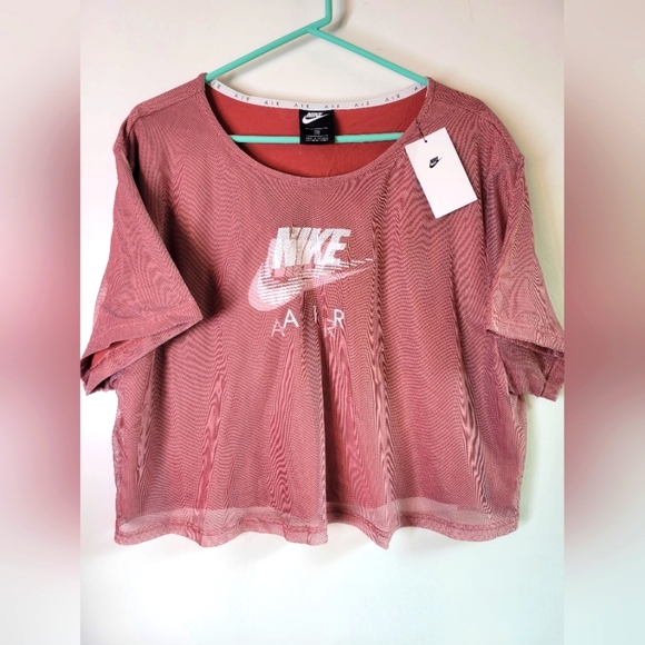 NWT Nike Air Logo Mesh Overlay Cropped Tee 3X Rust Pink - Picture 2 of 4